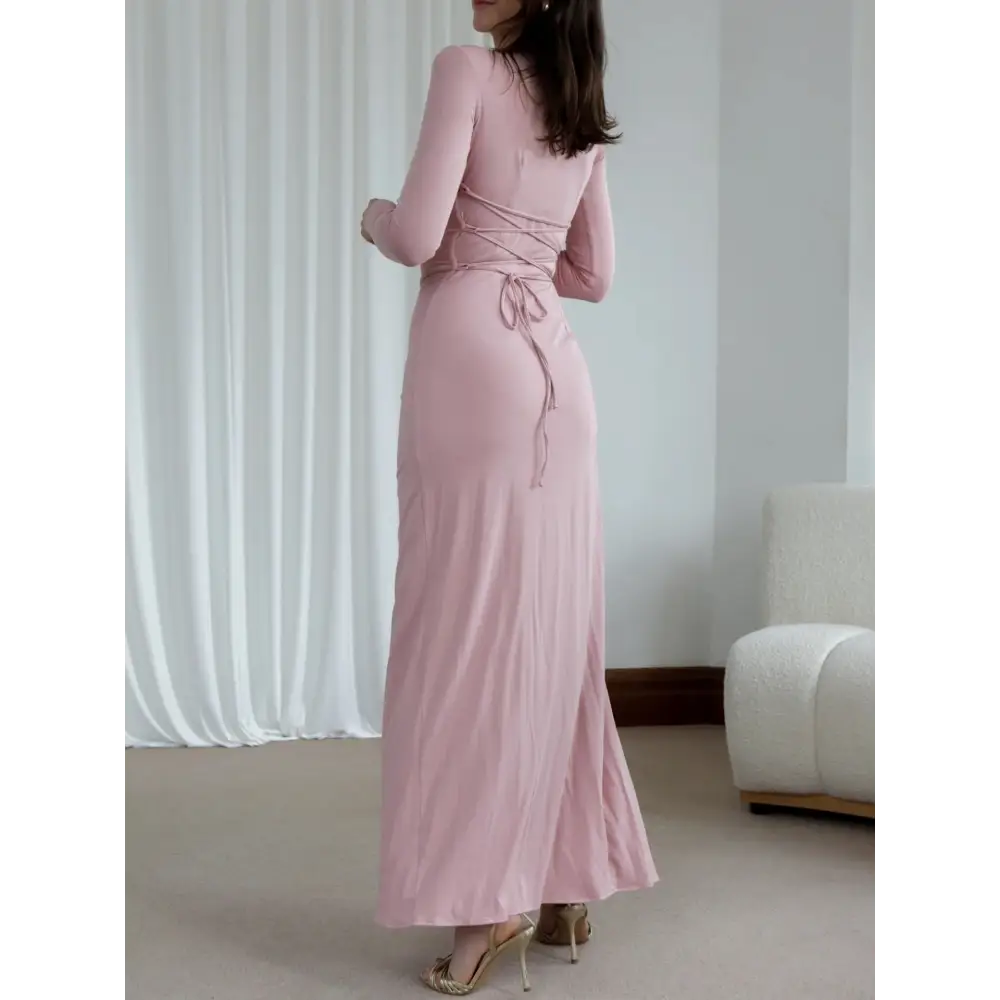 EleganceFlow: Asymmetric Long-Sleeve Dress
