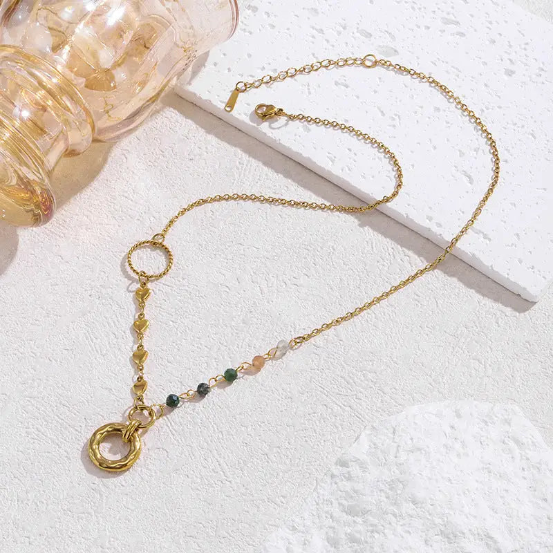 EleganceLink Gold Beaded Stainless Steel Necklace - Gold