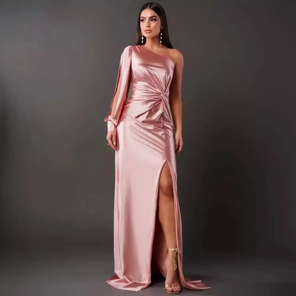 EleganceOne: Women’s Luxe Split One-Shoulder Dress