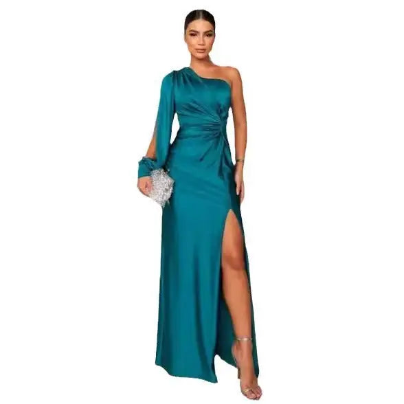 EleganceOne: Women’s Luxe Split One-Shoulder Dress