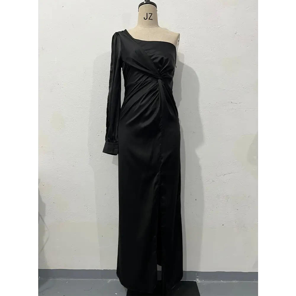 EleganceOne: Women’s Luxe Split One-Shoulder Dress - Black / S
