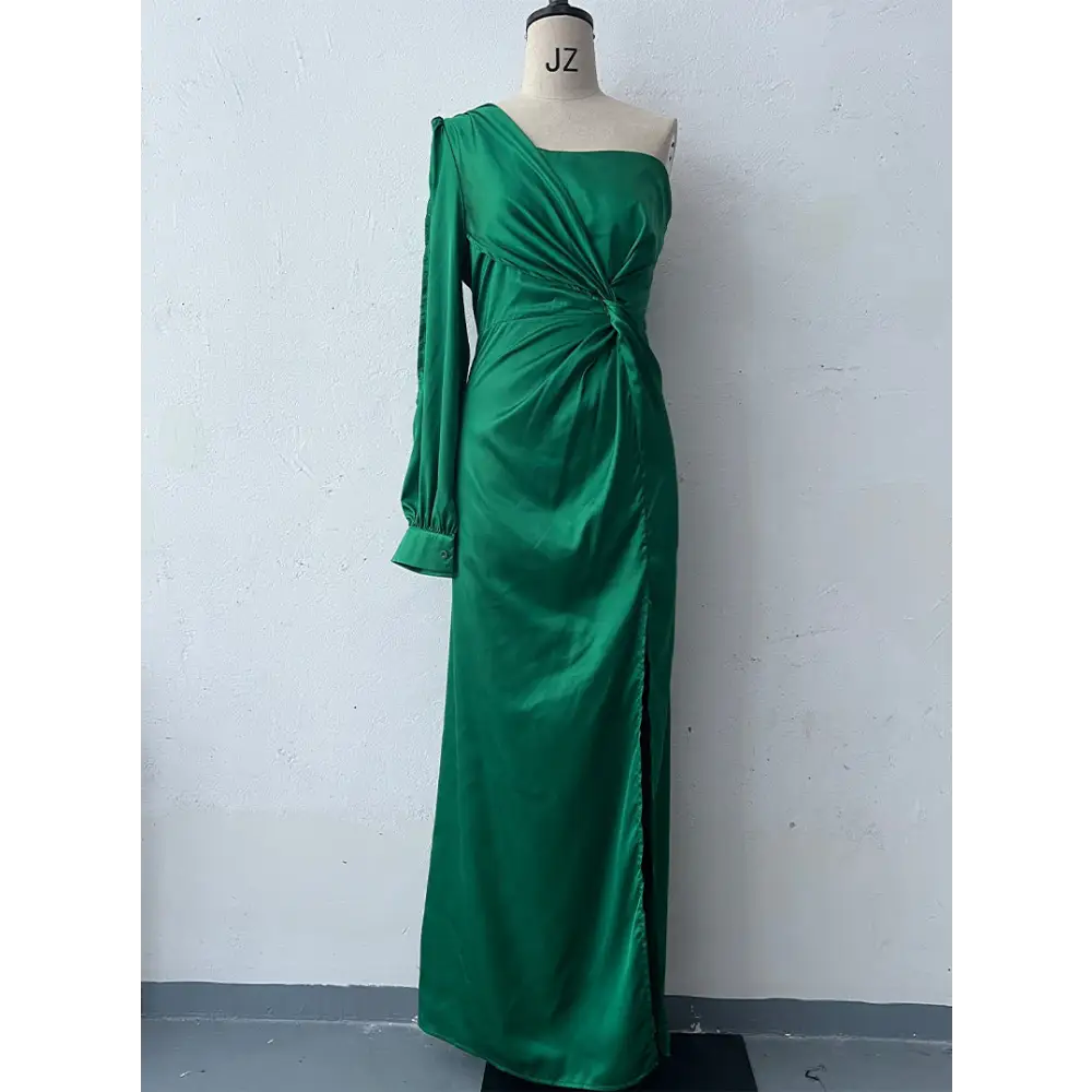 EleganceOne: Women’s Luxe Split One-Shoulder Dress - Fruit Green / S