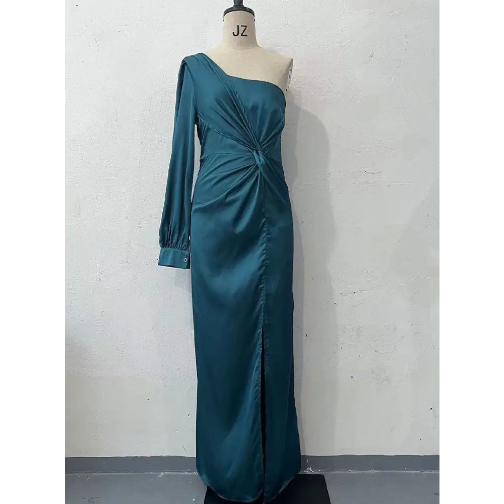 EleganceOne: Women’s Luxe Split One-Shoulder Dress - Peacock Blue / S