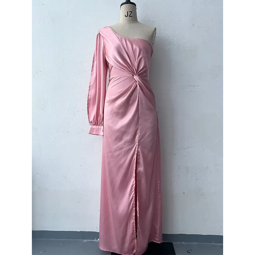 EleganceOne: Women’s Luxe Split One-Shoulder Dress - Pink / S