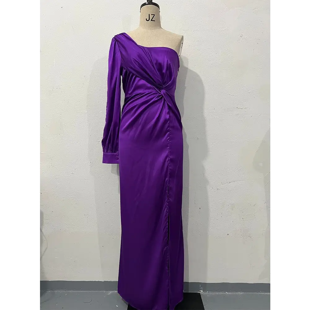 EleganceOne: Women’s Luxe Split One-Shoulder Dress - Purple / S