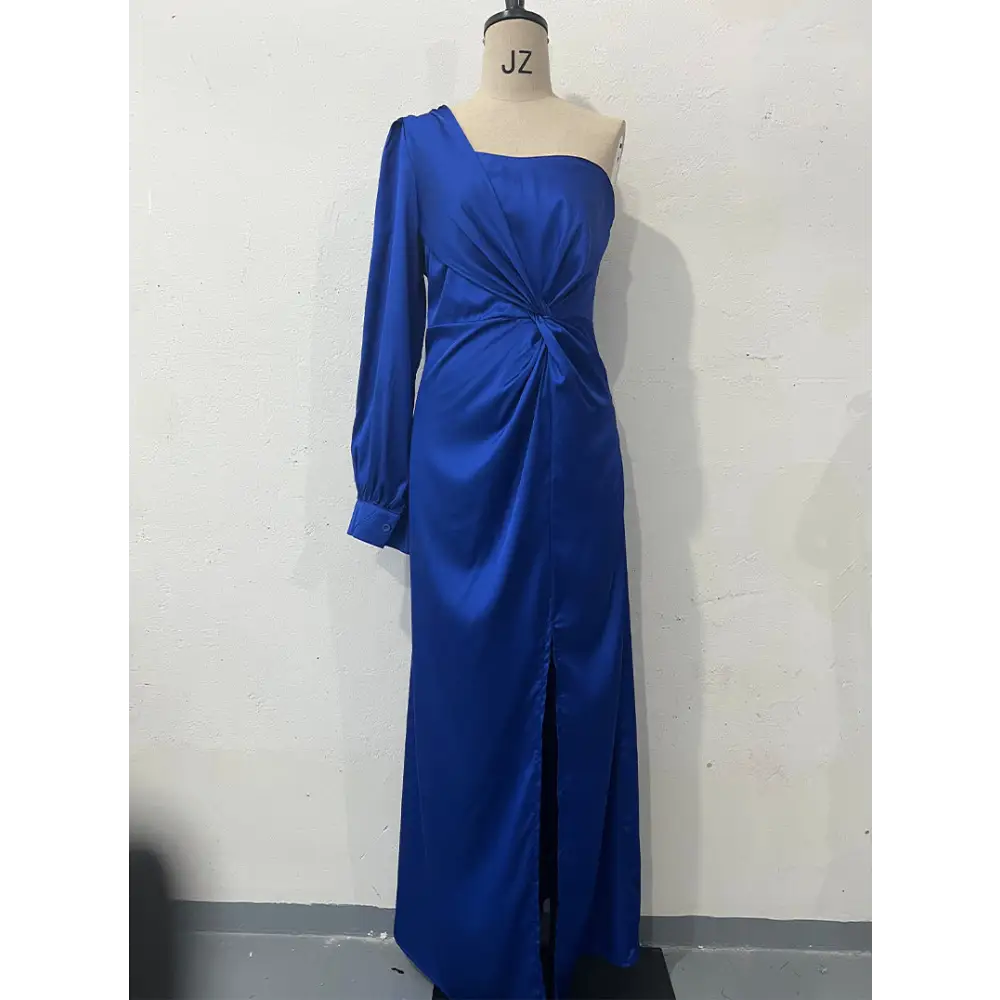 EleganceOne: Women’s Luxe Split One-Shoulder Dress - Sky Blue / S