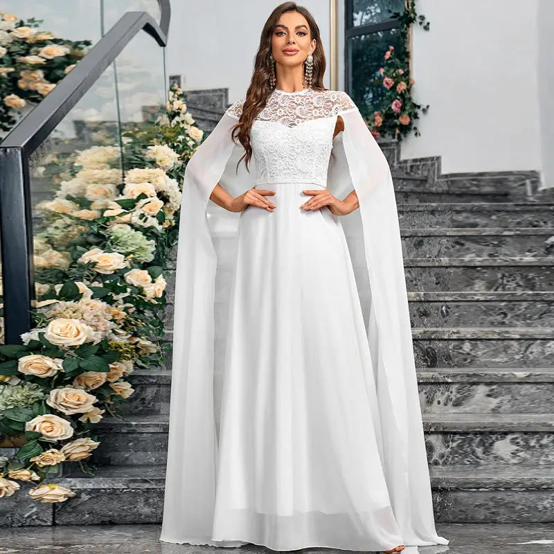 ElegancePlus Chiffon Lace Cloak Dress