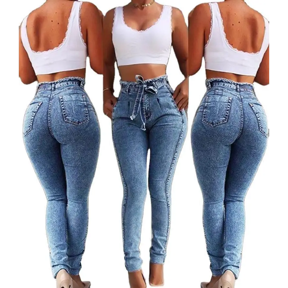 Elevate: Women’s High-Waist Stretch Jeans & Belt - Light Blue / S