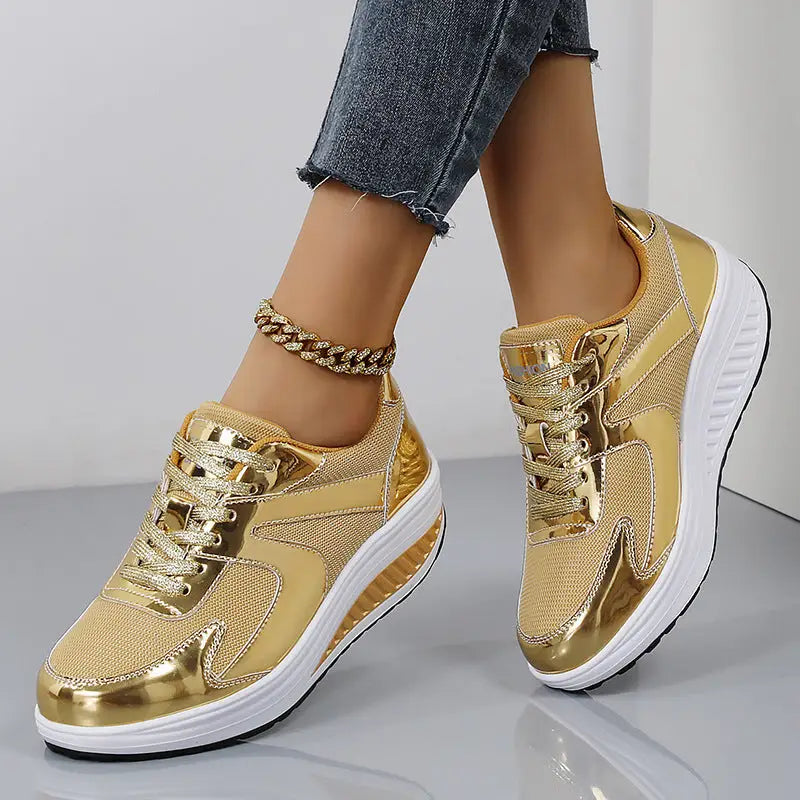 ElevateME: Women’s Chic Mesh Platform Sneakers - Gold / 35