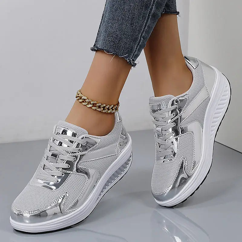ElevateME: Women’s Chic Mesh Platform Sneakers - Silver / 35