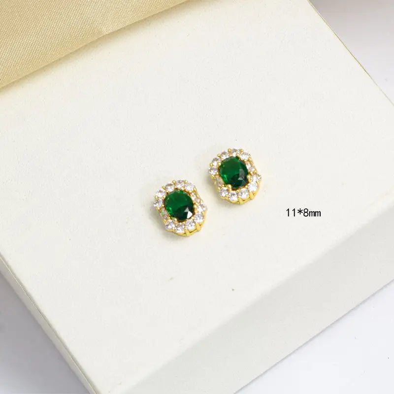 Emerald Inlay Jewelry Set with Necklace Studs and Ring - Stud Earrings TZ8073