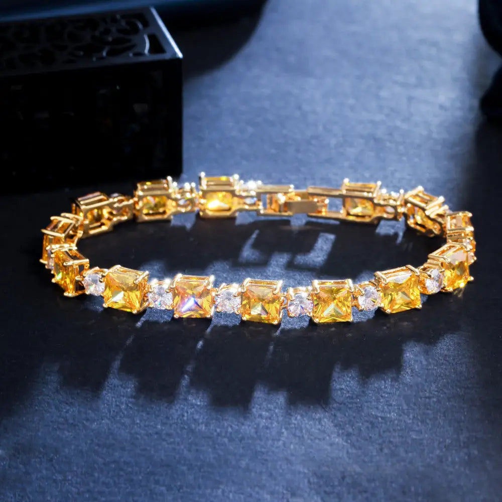Emerald Zircon Elegance: Brass Inlay Bracelet