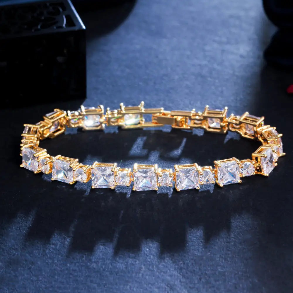 Emerald Zircon Elegance: Brass Inlay Bracelet
