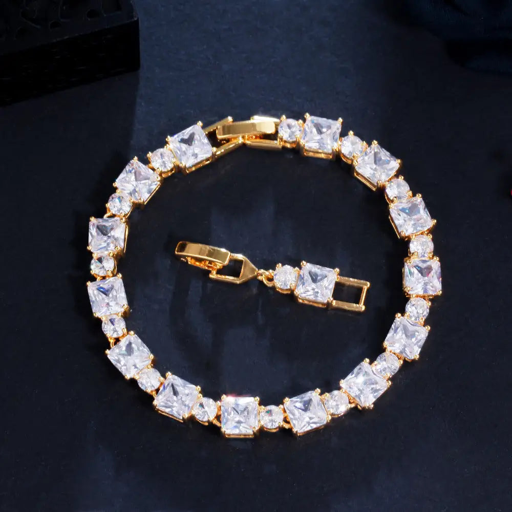 Emerald Zircon Elegance: Brass Inlay Bracelet - White