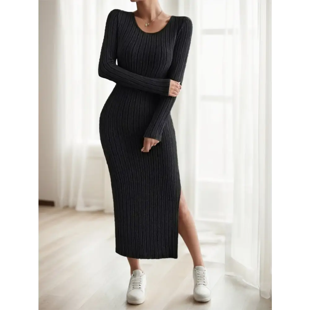 Eternal Elegance: Long-Sleeve Solid Dress - 4