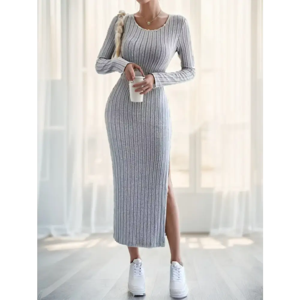 Eternal Elegance: Long-Sleeve Solid Dress - 4