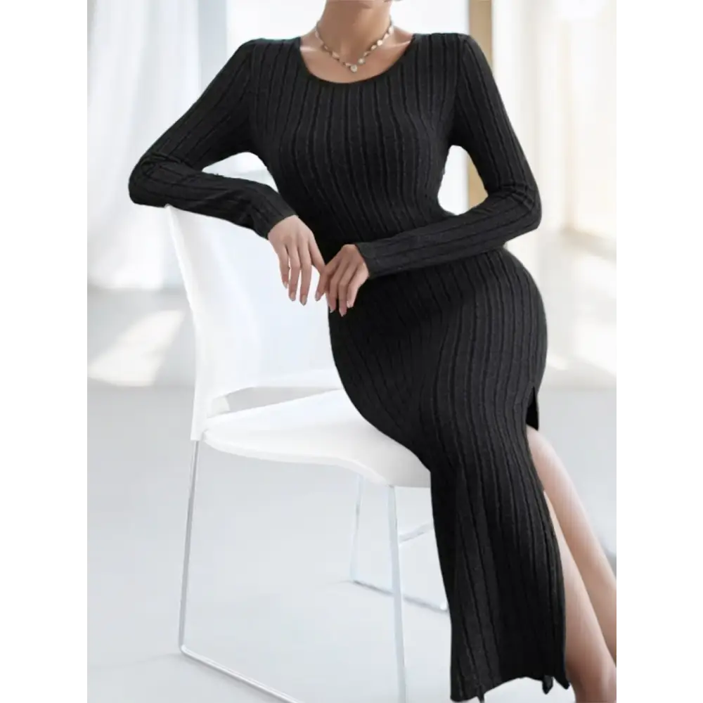 Eternal Elegance: Long-Sleeve Solid Dress - 4