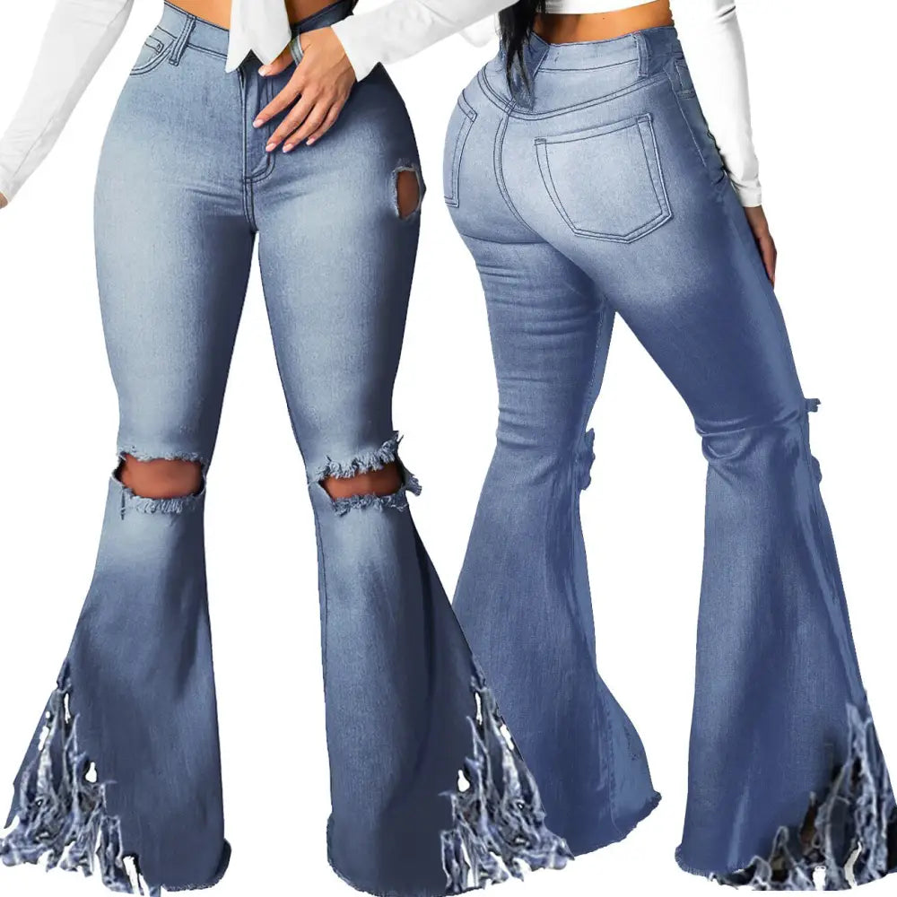 Euro-Am Hole-Knee Wide Leg Jeans