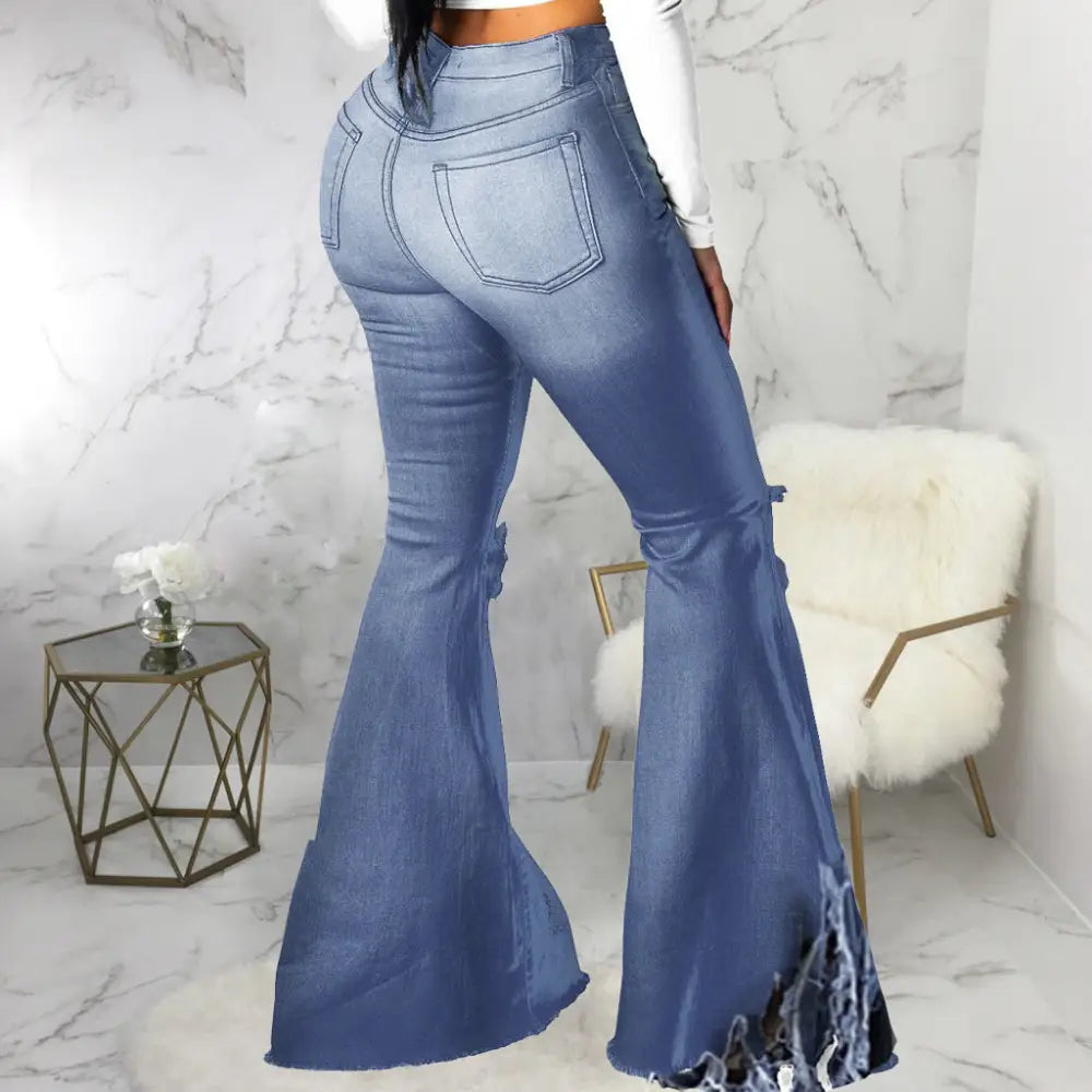 Euro-Am Hole-Knee Wide Leg Jeans
