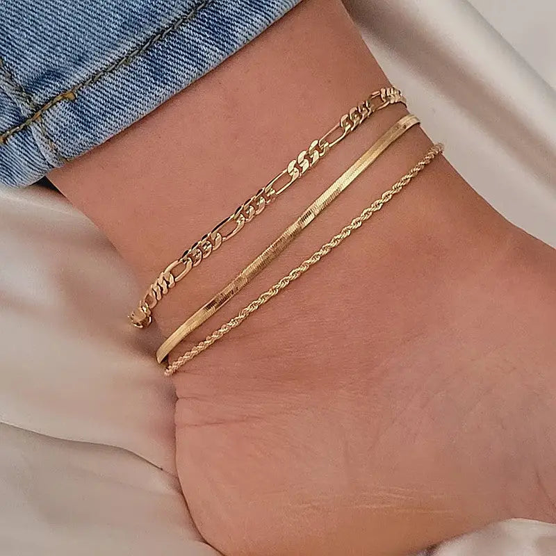 EuroAm Style Multi-layer Anklet Set - Four Gold Anklet