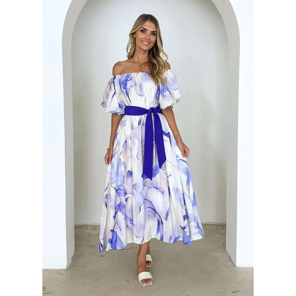 EuroAm Summer Swing: Puff Sleeve Dress - Blue / S