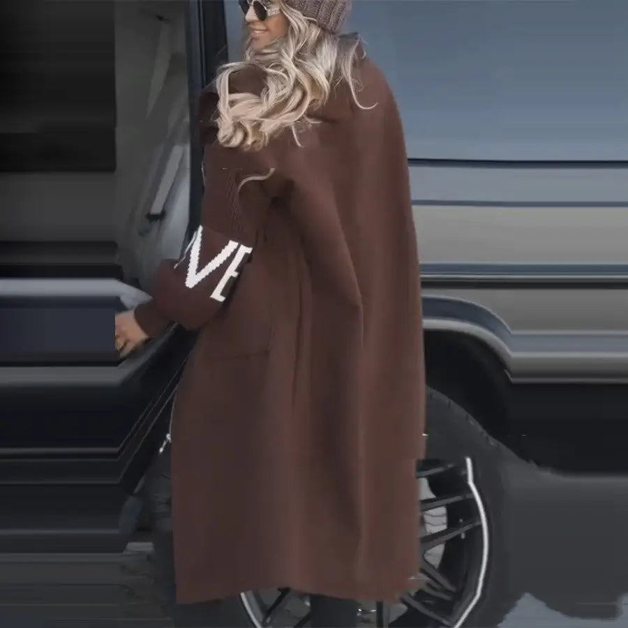 EuroAmeri Chic Splice: Women’s Hooded Coat - Brown / S