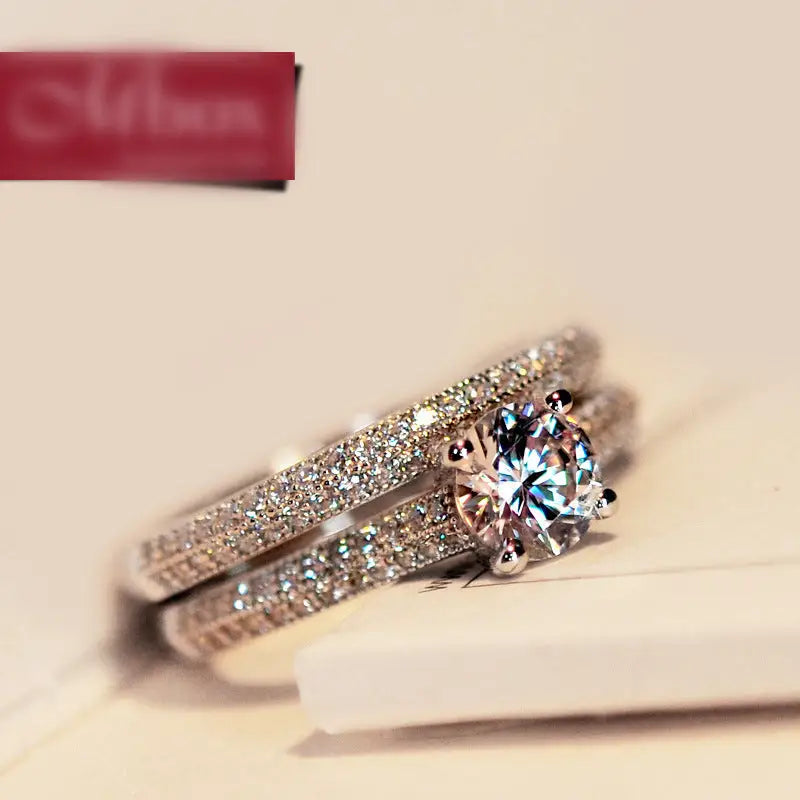 EuroAmour Elegant Engagement Ring - White Gold Color / No 5