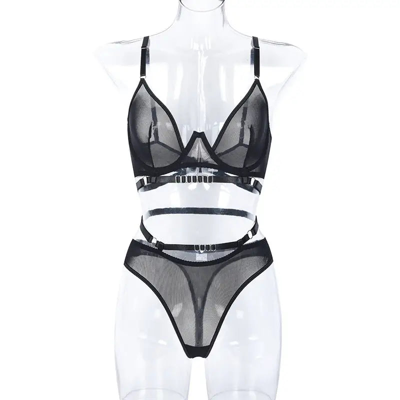 European And American New Fashion Mesh Gather Underwear Set