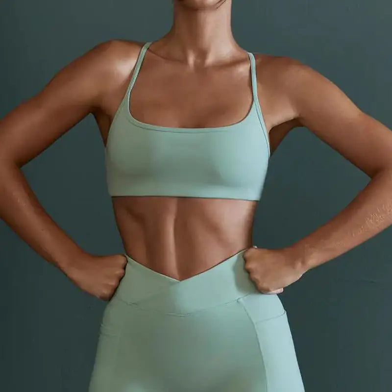 European And American Nude Yoga Bra Women’s Sports Underwear Shockproof - Green / S