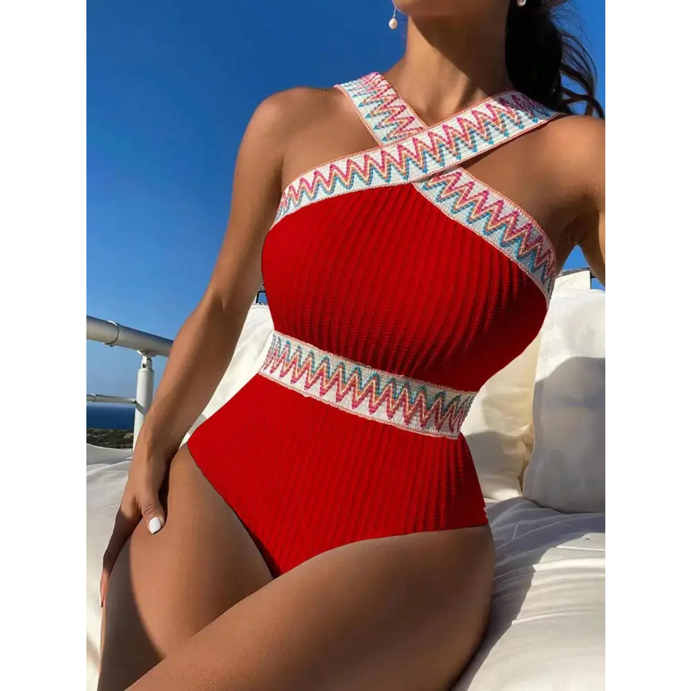 European And American Split Swimsuit - Red / S