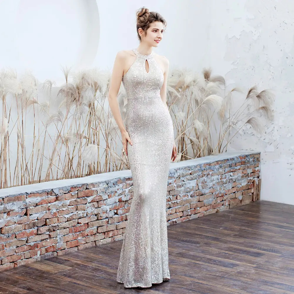 Evening Slim Sexy Dress - Almond silver / S
