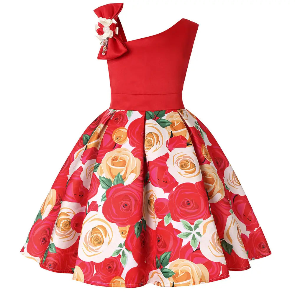 FairyDream: Digital Print Princess Dress - Red / 100cm