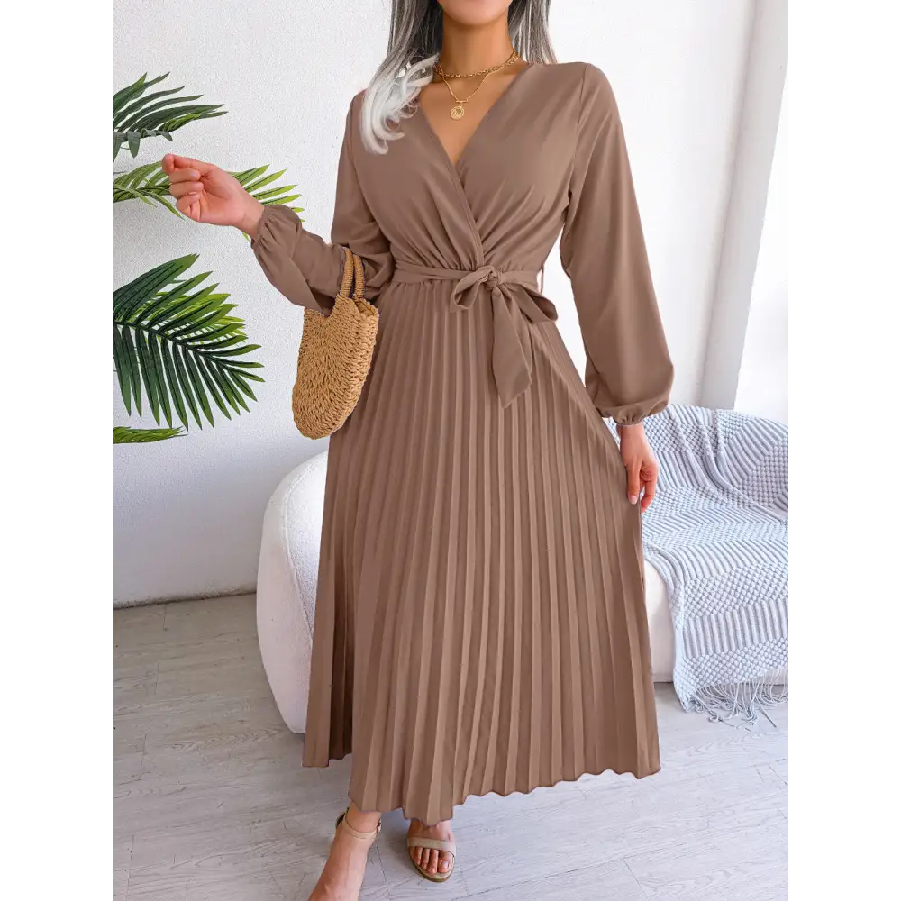 Fashion Elegant Cross Pleated Maxi Dress - Khaki / L