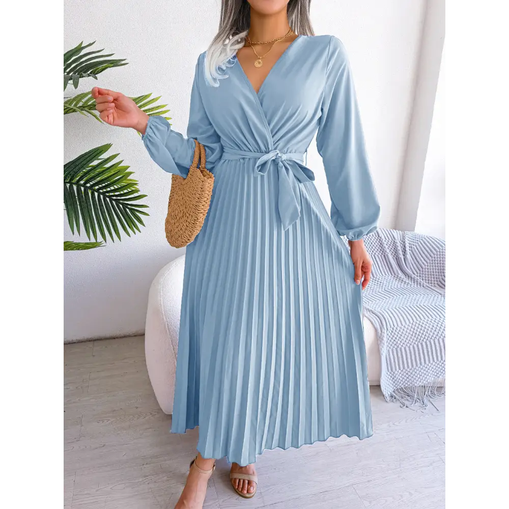 Fashion Elegant Cross Pleated Maxi Dress - Light Blue / L