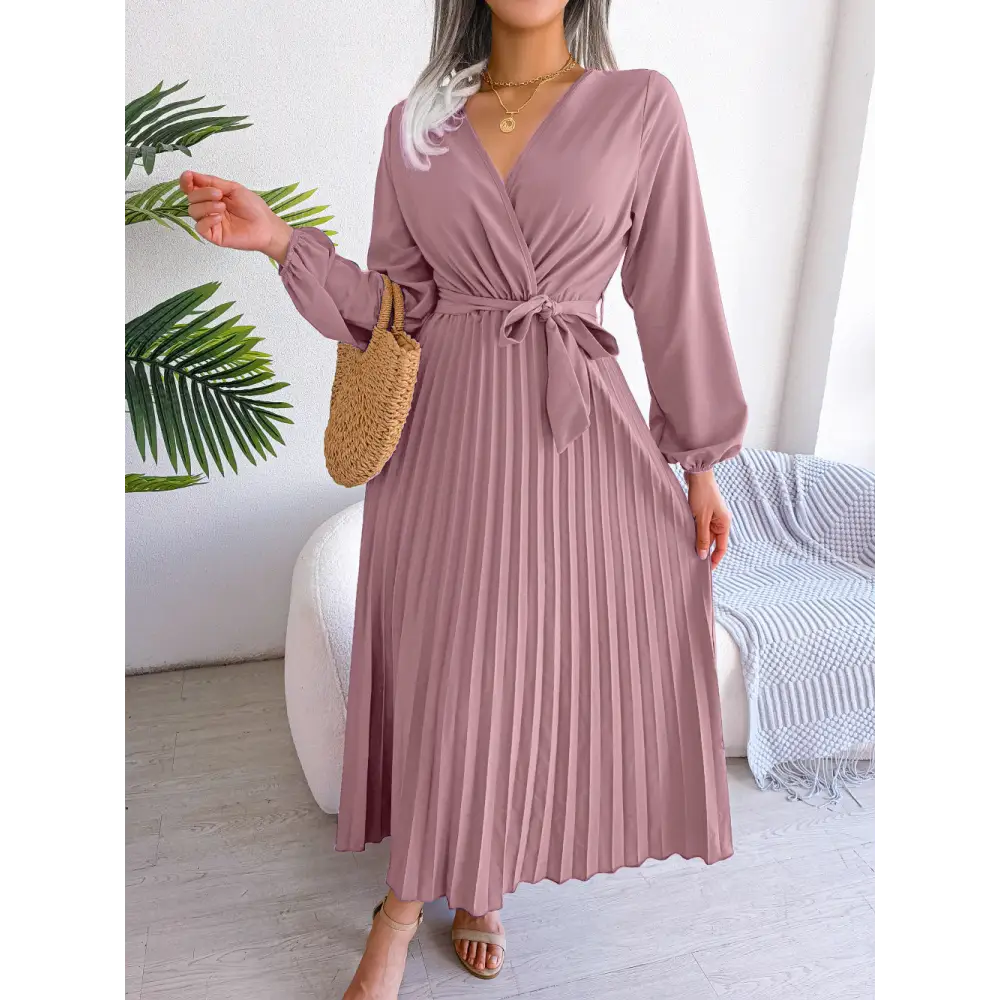 Fashion Elegant Cross Pleated Maxi Dress - Pink / L