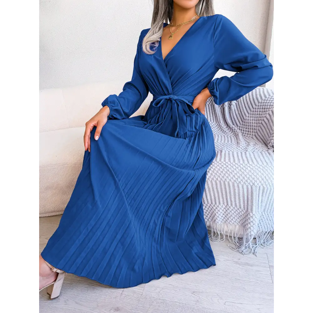 Fashion Elegant Cross Pleated Maxi Dress - Royal Blue / S