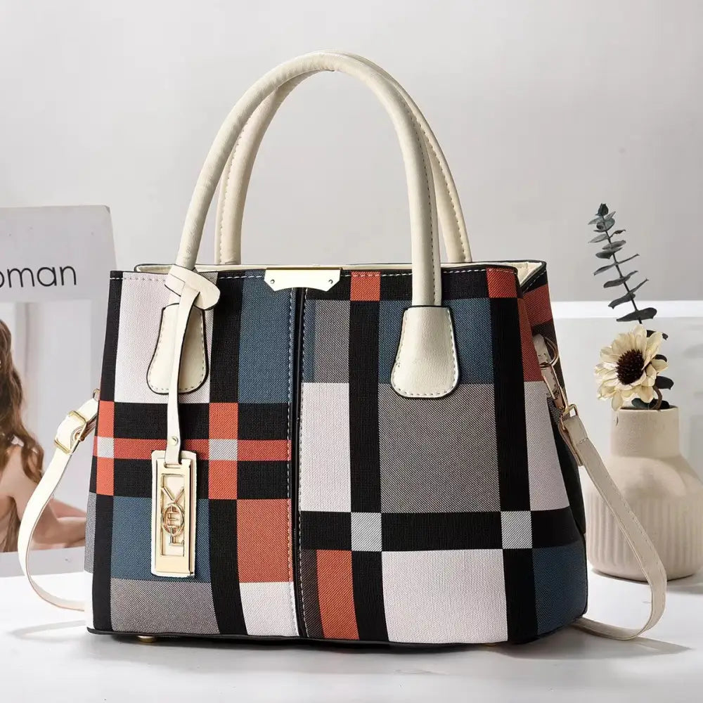 FashionMom Shoulder Bag - Plaid Beige
