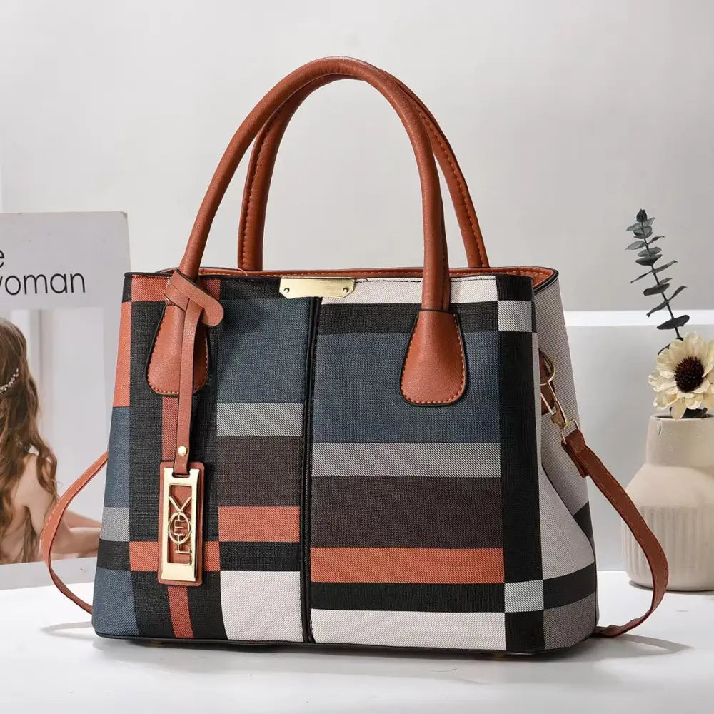 FashionMom Shoulder Bag - Plaid Khaki