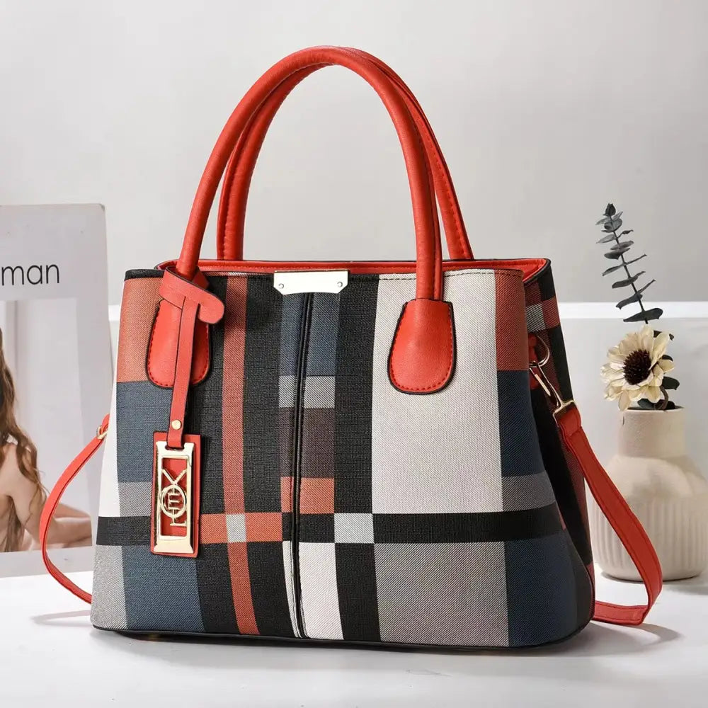 FashionMom Shoulder Bag - Plaid Red