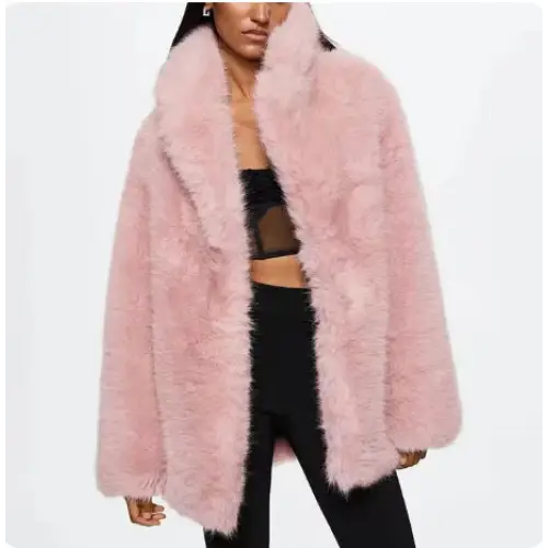 Pink faux fur coat.