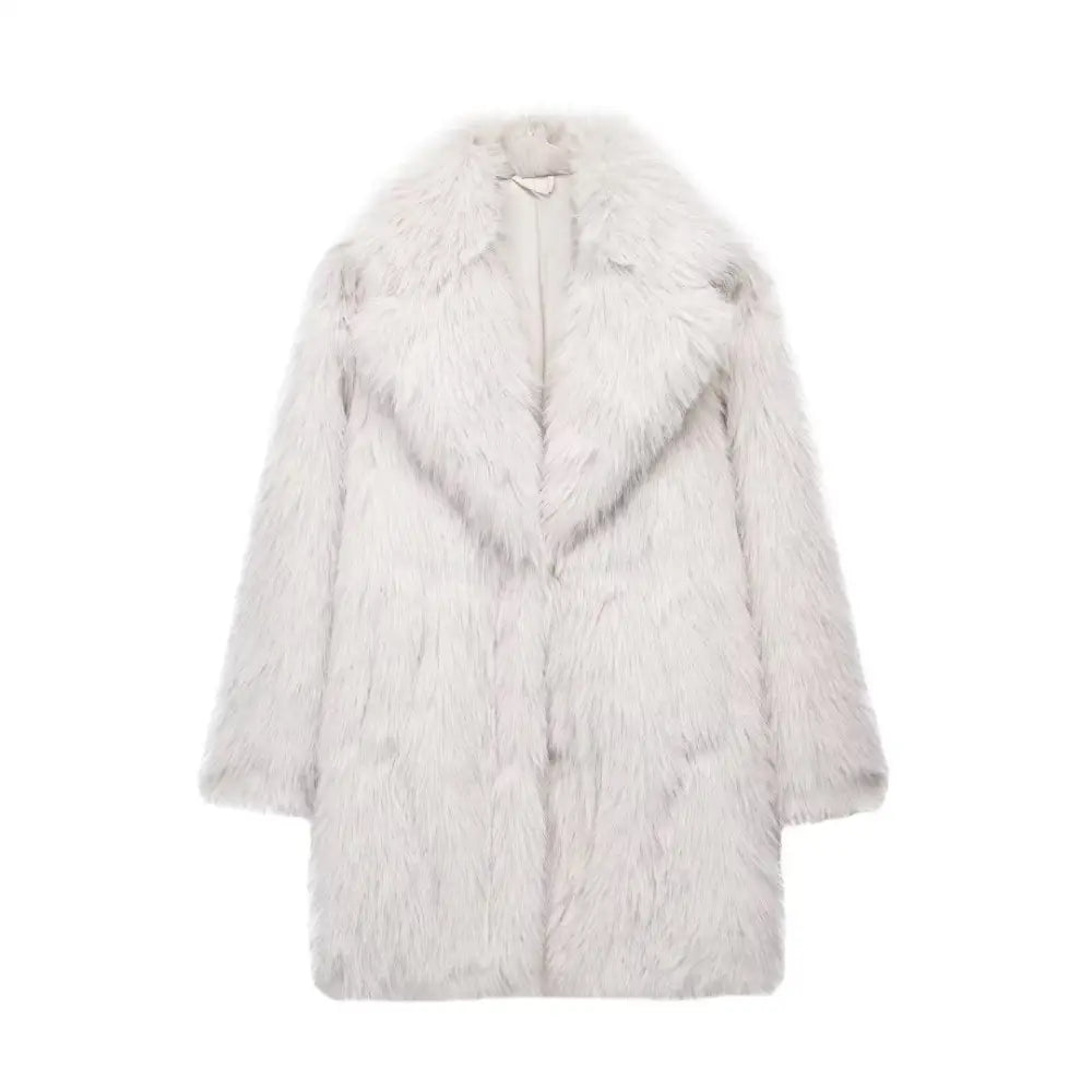 White faux fur coat.
