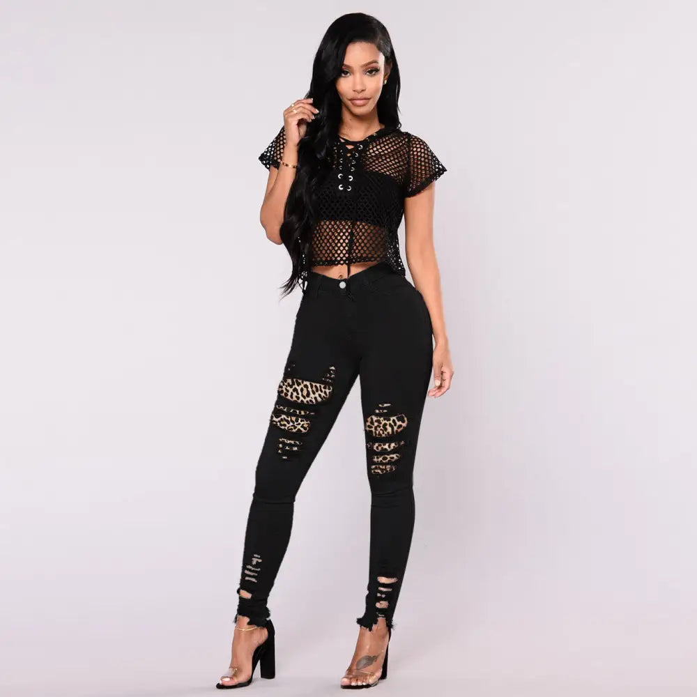 Feline Stitch Denim Slims - Black / S