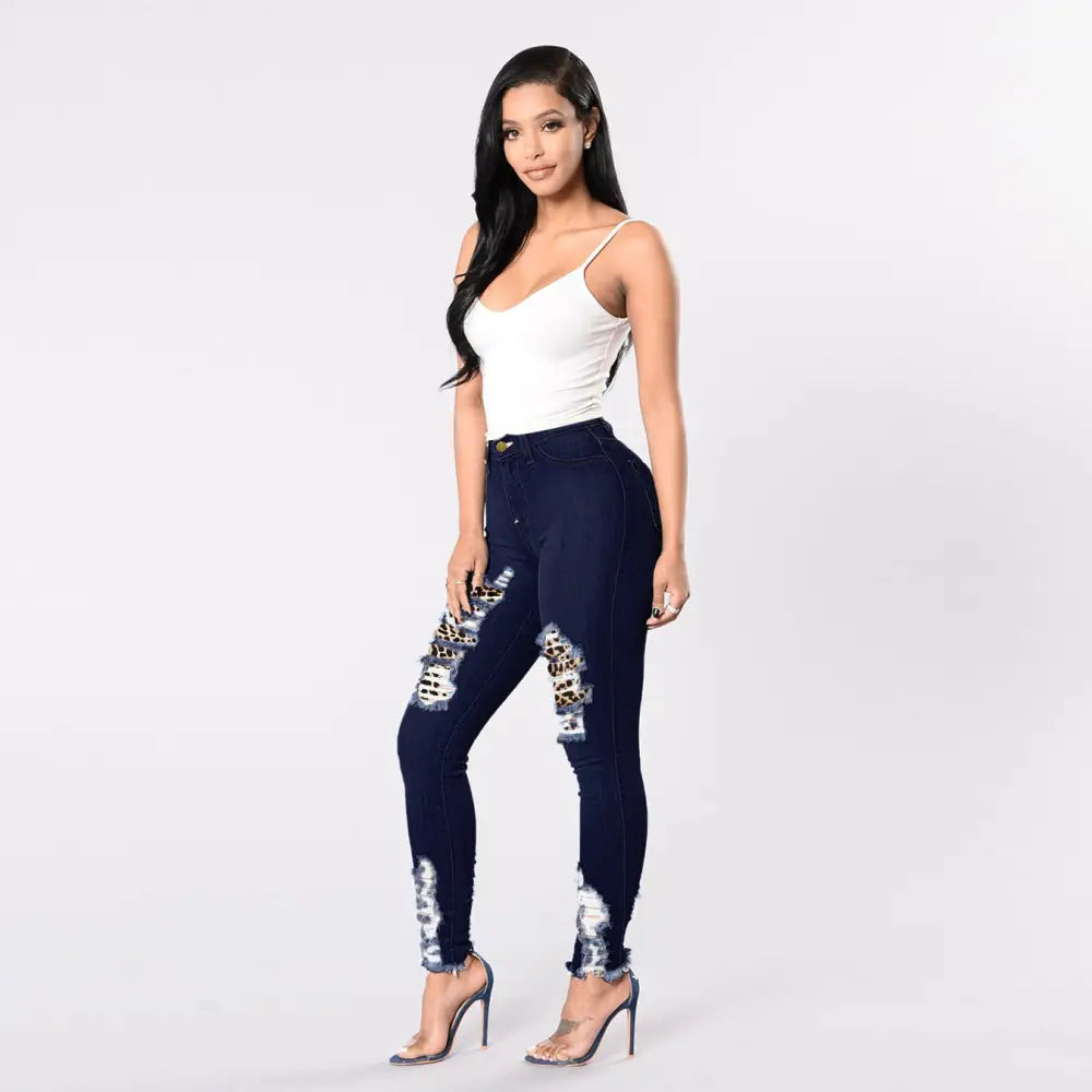 Feline Stitch Denim Slims - blue black / S