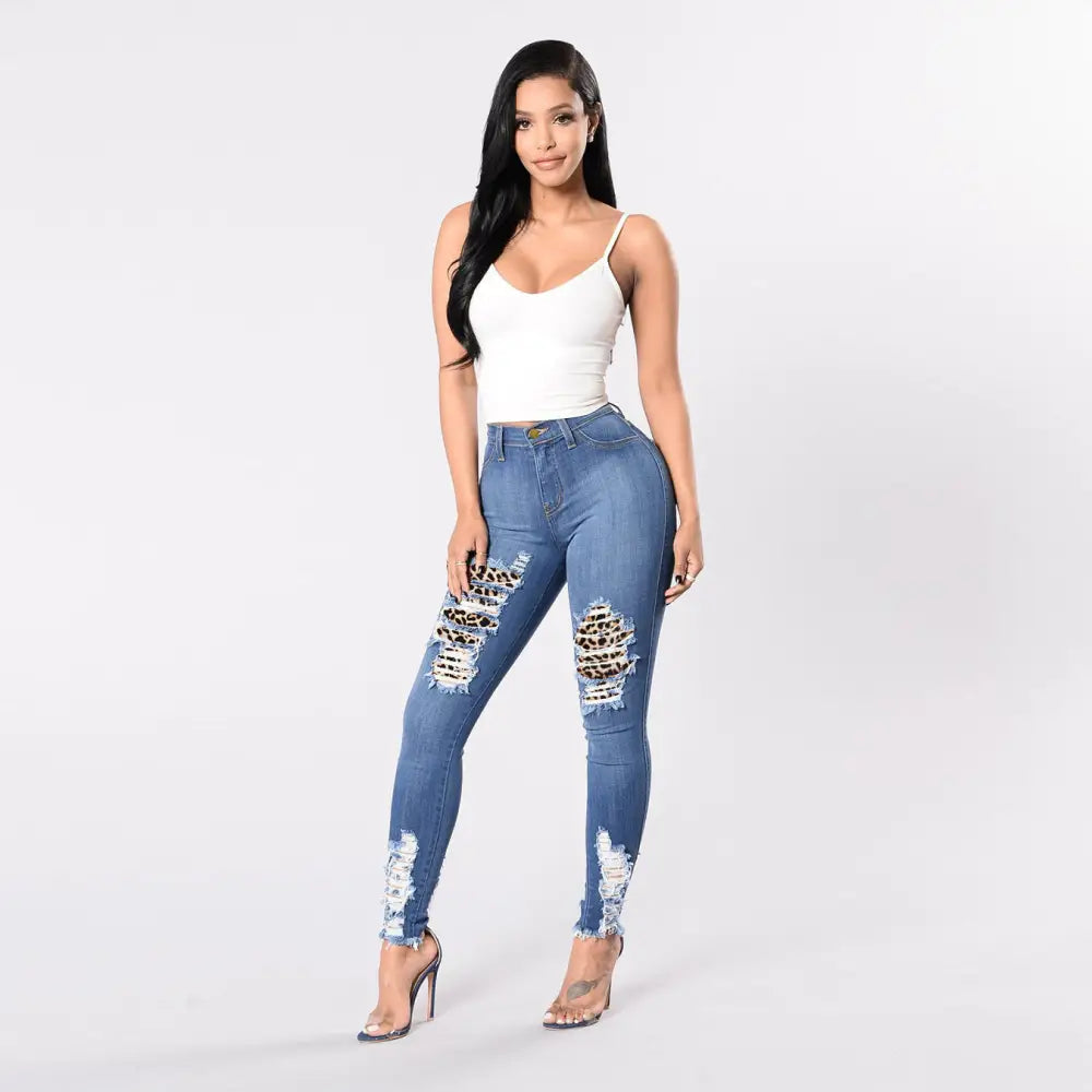 Feline Stitch Denim Slims - Dark Blue / S