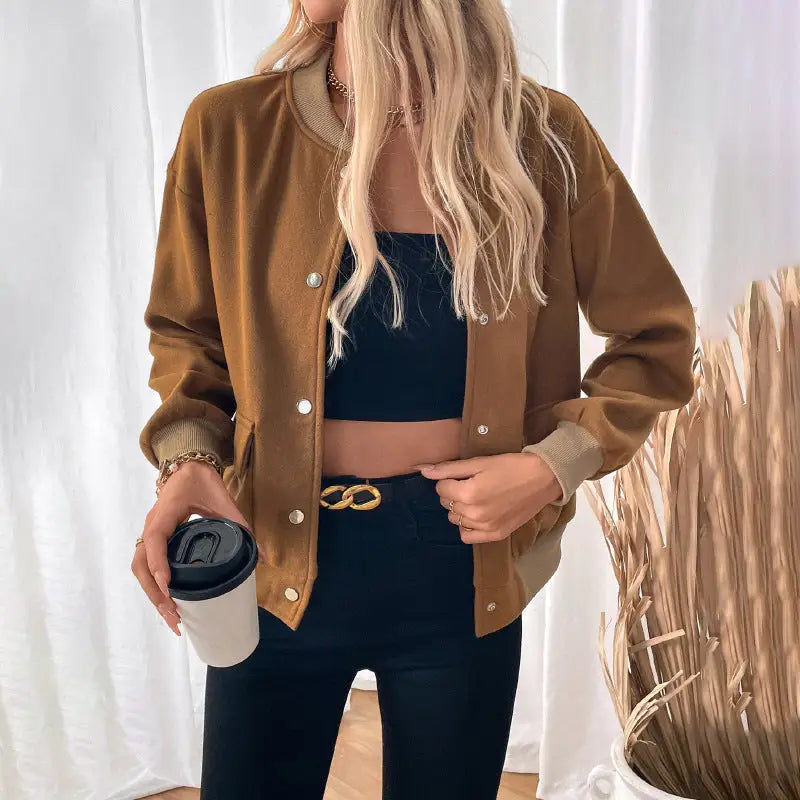 Brown bomber jacket.