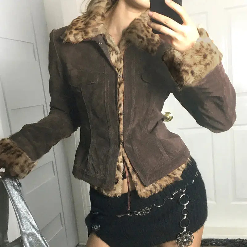 FierceRetro Leopard Patch Pocket Jacket