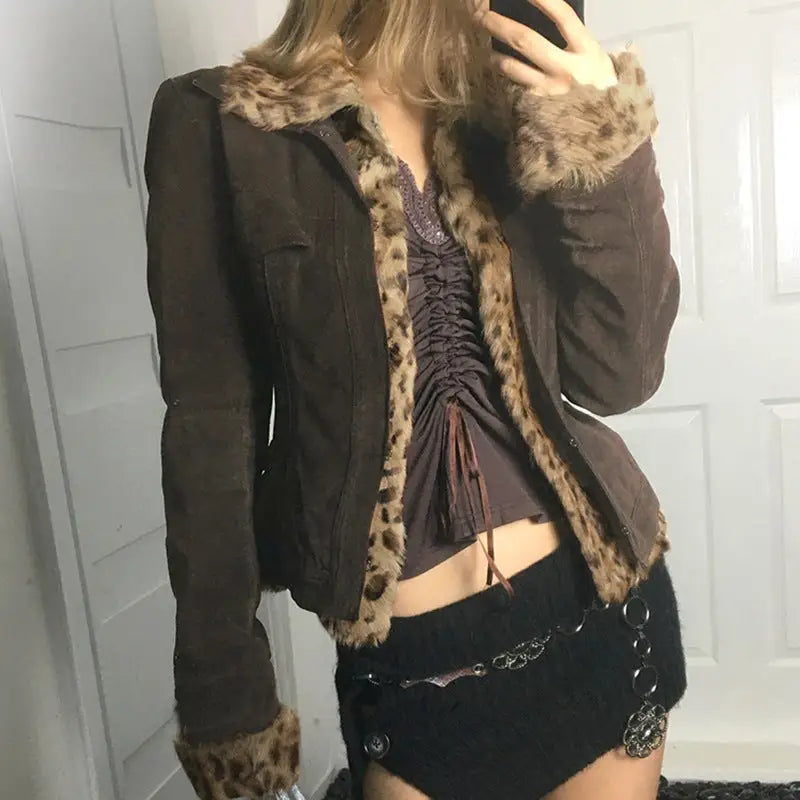 FierceRetro Leopard Patch Pocket Jacket