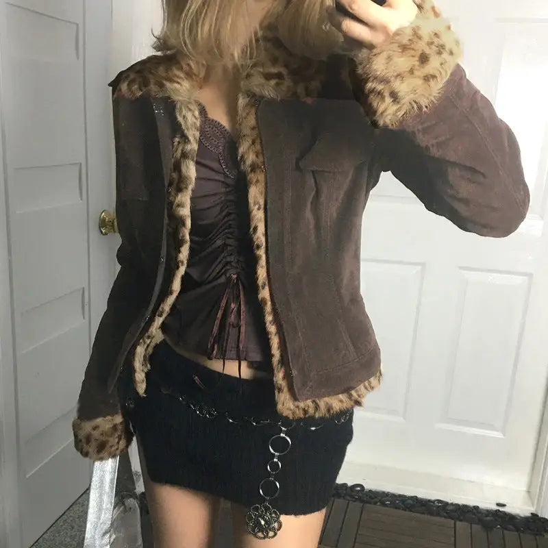 FierceRetro Leopard Patch Pocket Jacket