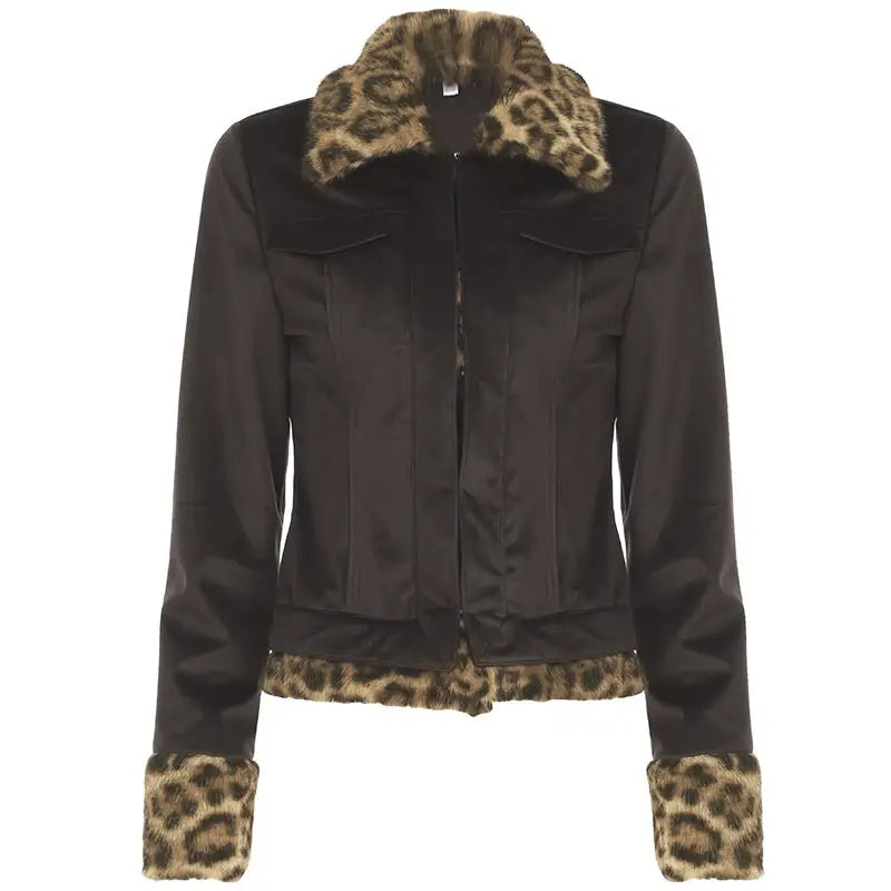 FierceRetro Leopard Patch Pocket Jacket - Brown / S