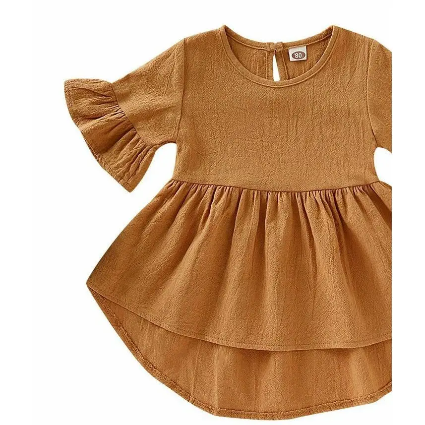 FlareFun: Toddler Cotton Short Sleeve Dress - Brown / 24M